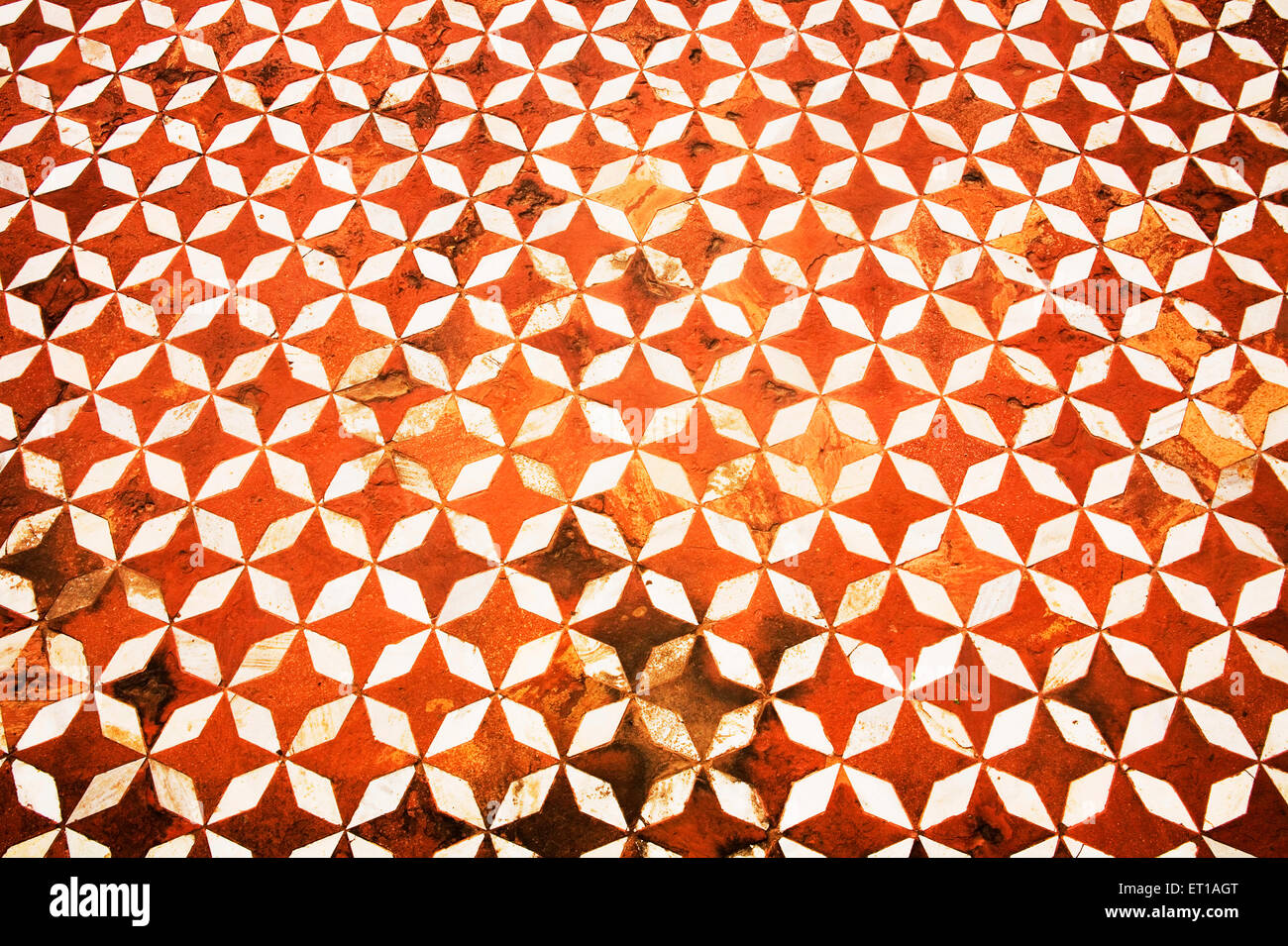Floral pattern shape of white marble and red sand stone ; Taj Mahal ; Agra ; Uttar Pradesh ; India Stock Photo
