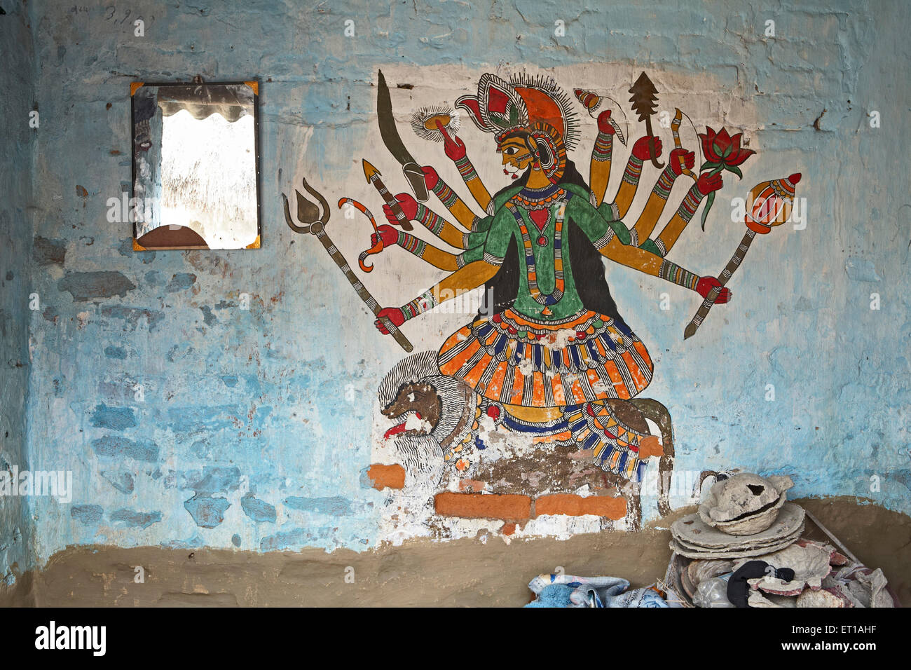 Durga painting on wall Madhubani Bihar India Asia Stock Photo