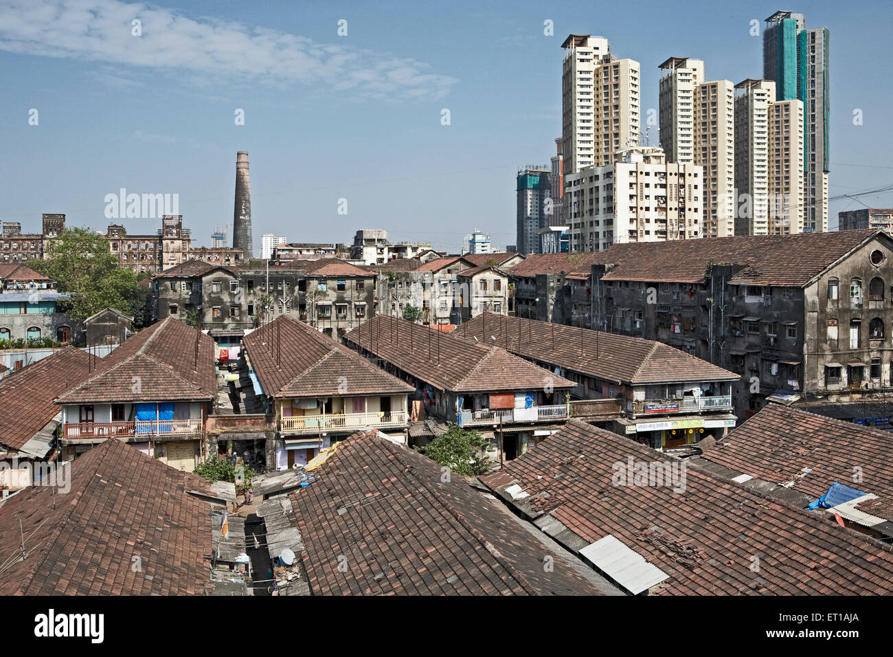 Highrise buildings mills and chawls, Bombay, Mumbai, Maharashtra, India, Asia, Asian, Indian Stock Photo