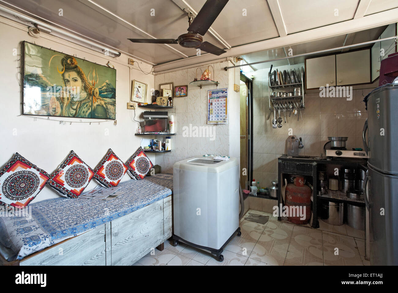 One Room House with Bathroom Textile mill Chawl Mumbai India Asia Stock