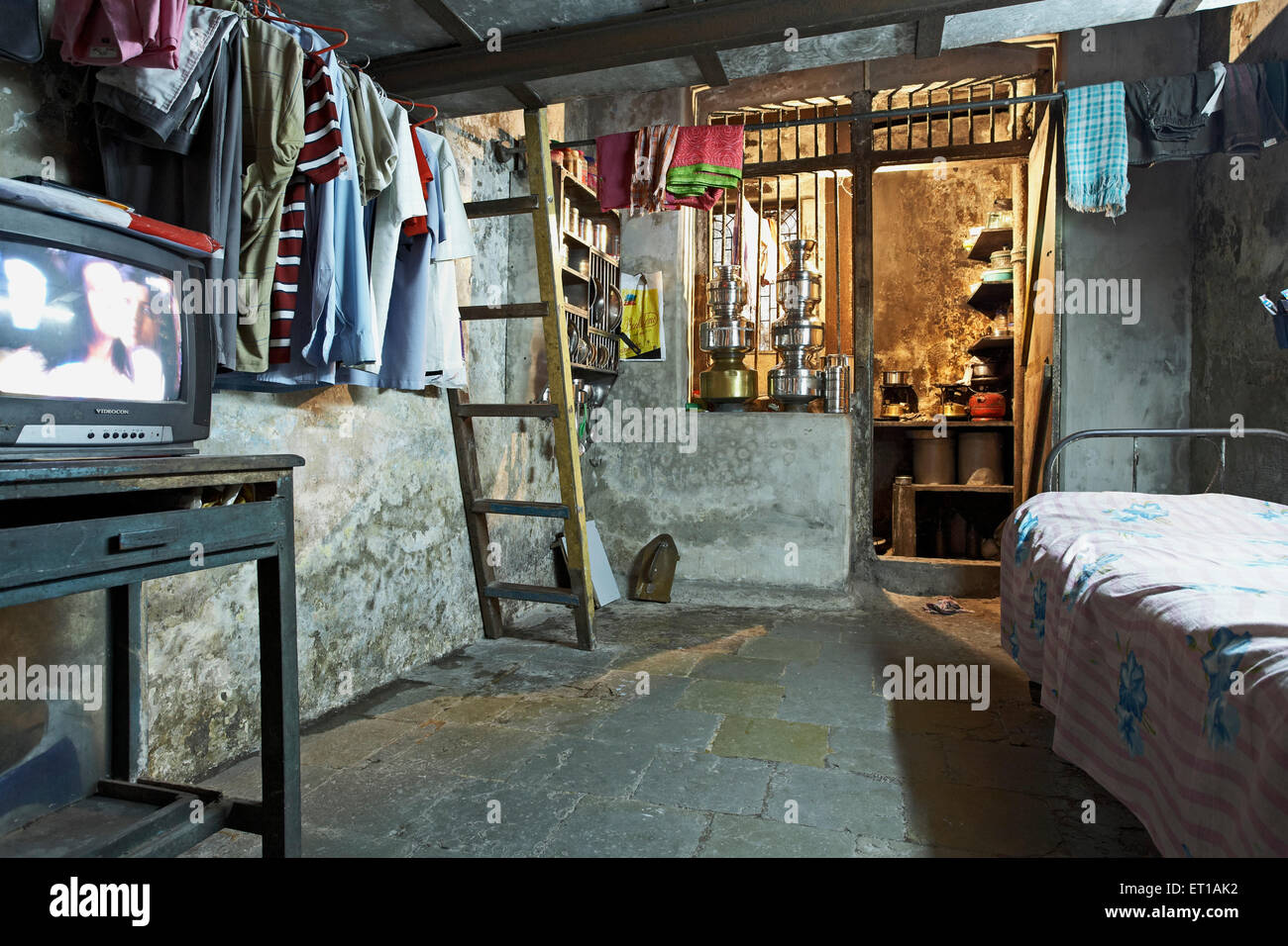 One Room House Textile mill Chawl Bombay Mumbai Maharashtra India Asia Stock Photo