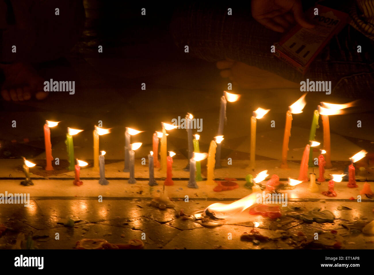 Colourful candles light ; Dussera festival ; Swarn Mandir Golden temple ; Amritsar ; Punjab ; India Stock Photo