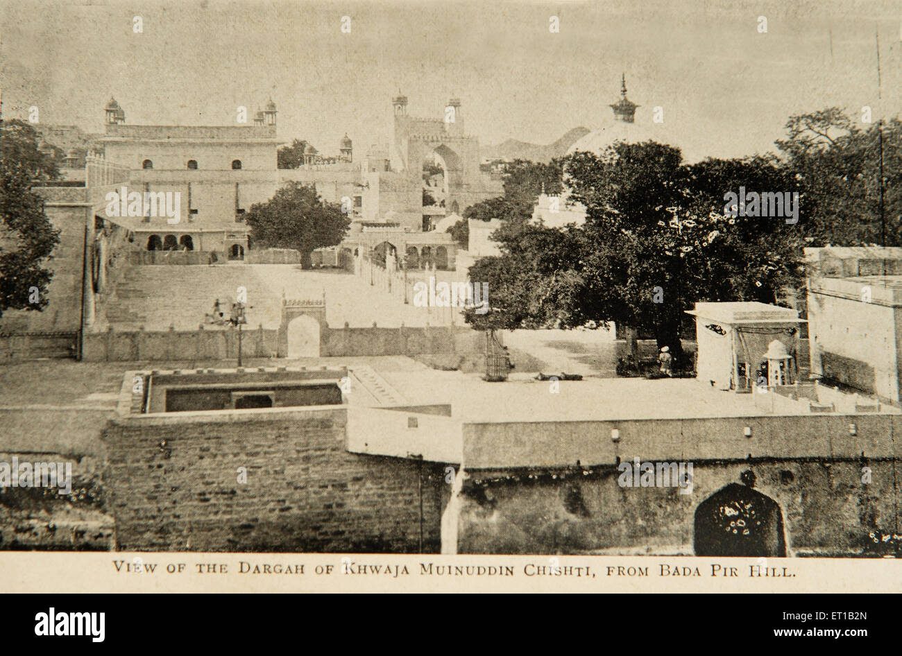 Old picture of dargah of khwaja mu in ud din chisti from bada pir hill Ajmer Rajasthan India Stock Photo