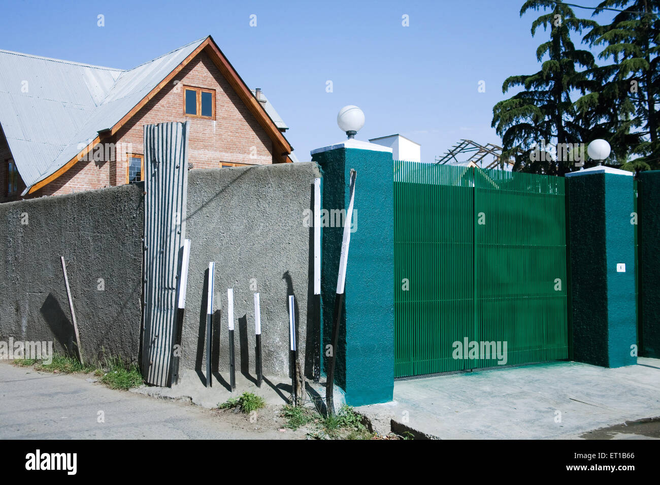 Closed gate of bungalow ; Srinagar ; Kashmir ; Jammu and Kashmir ; India ; Asia Stock Photo