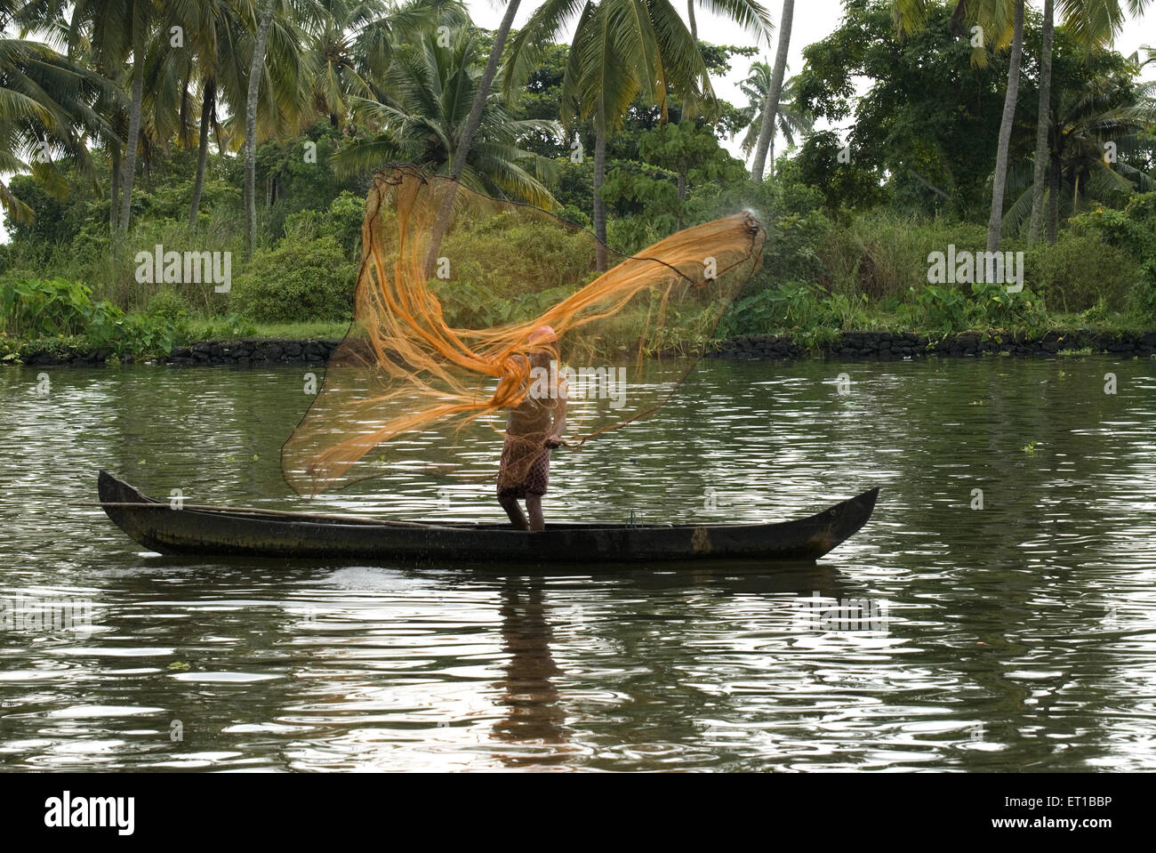 fisherman fishing in Alleppey at kerala India Stock Photo