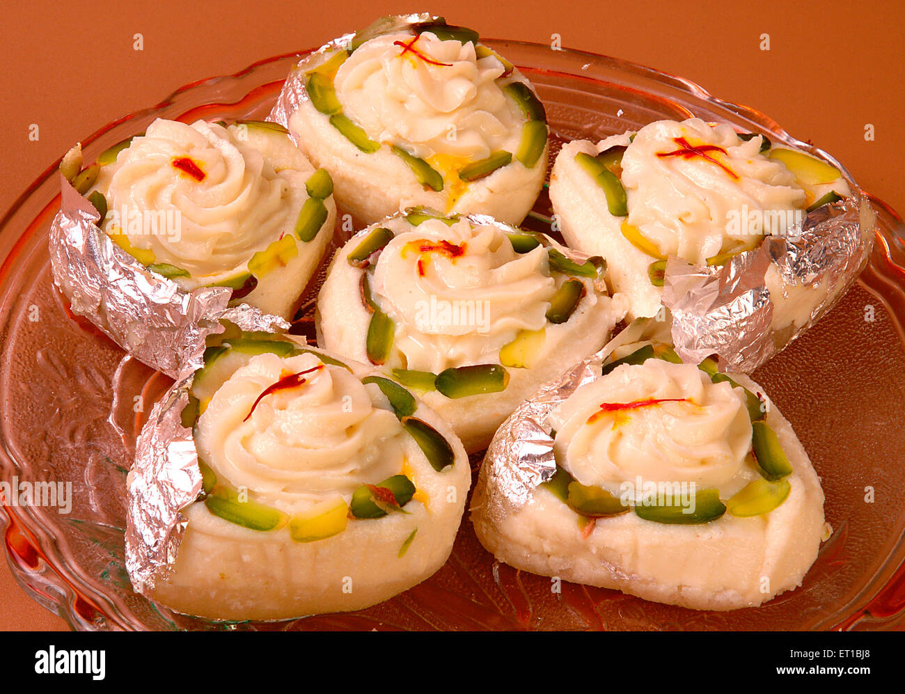 Sweet ; bengali mithai rajbhog served in plate ; Jodhpur ; Rajasthan ; India Stock Photo