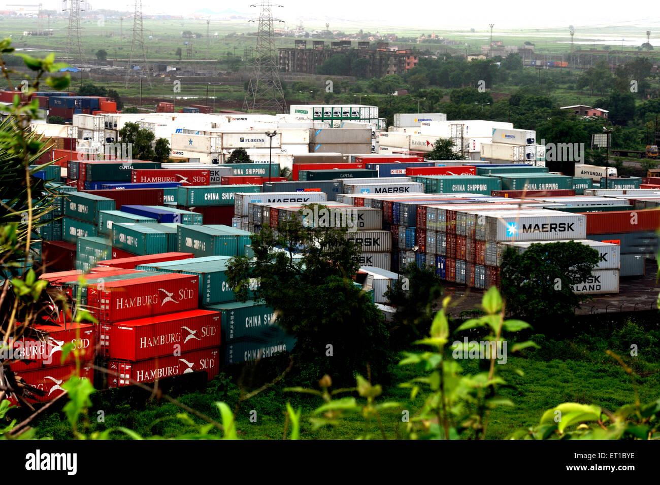 Containers at Jawaharlal Nehru port ; Raigad ; Maharashtra ; India Stock Photo