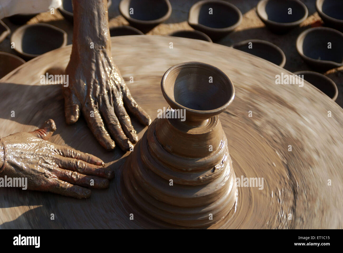 Potter slow down the Chaak by hands Jodhpur Rajasthan India Asia Stock Photo