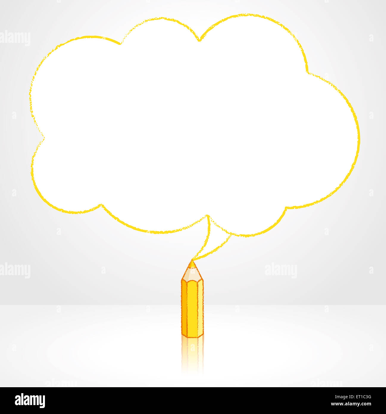 Yellow Pencil with Reflection Drawing Fluffy Cloud Shaped Speech Bubble ...