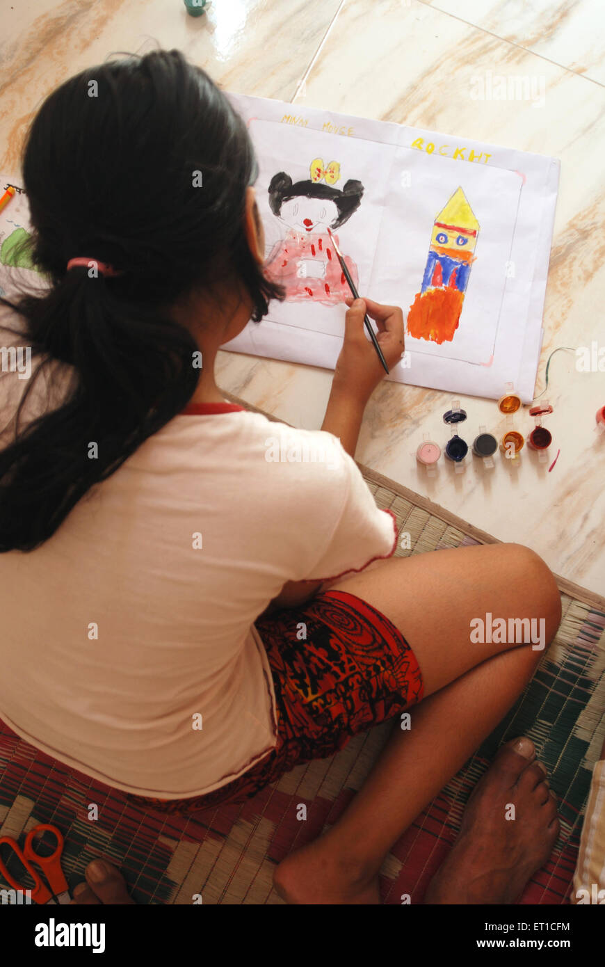Young girl drawing painting ; MR#704 Stock Photo