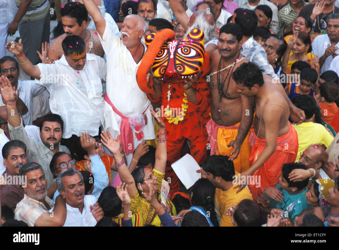 Man dressed costume as Narsingh Avatar ; Narsingh Jayanti ; Jodhpur ; Rajasthan ; India Stock Photo