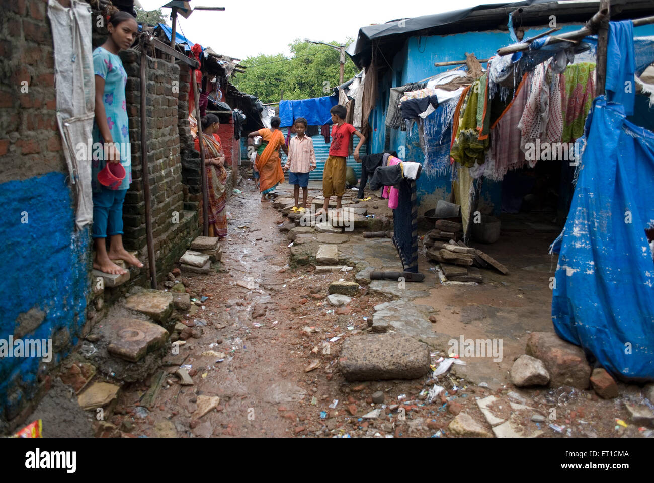 Indian slums, slum houses Ahmedabad Gujarat India Asia Stock Photo