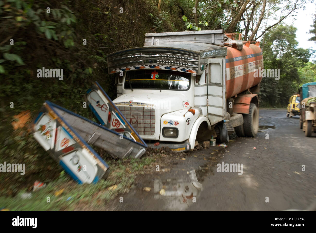 Truck accident on way to shillong Meghalaya India Stock Photo