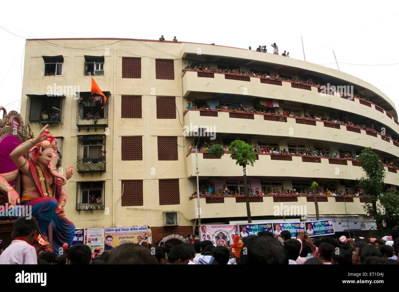 People Watching Ganesh Procession Mumbai India Asia Stock Photo