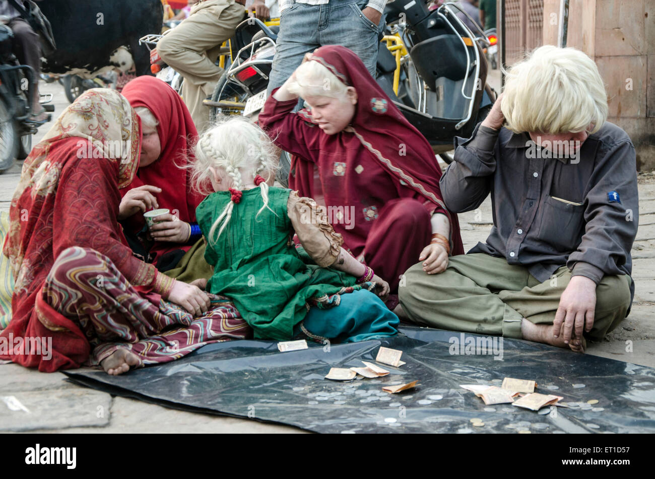 Albino Beggar Family on Road Side Jodhpur Rajasthan India Asia Stock Photo