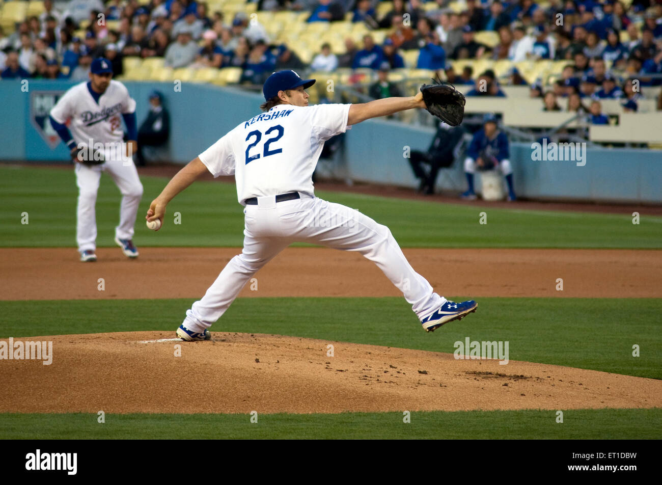 Clayton Kershaw pitching for the  Los Angeles Dodgers Stock Photo