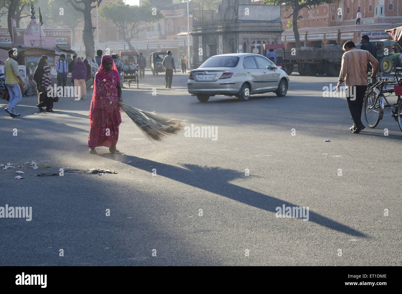 Sweeper cleaning road in Jaipur at Rajasthan India Stock Photo