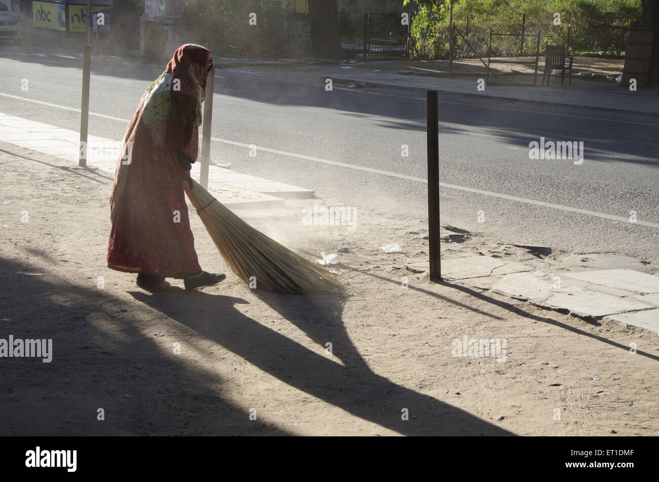 Sweeper cleaning road in Jaipur at Rajasthan India Stock Photo