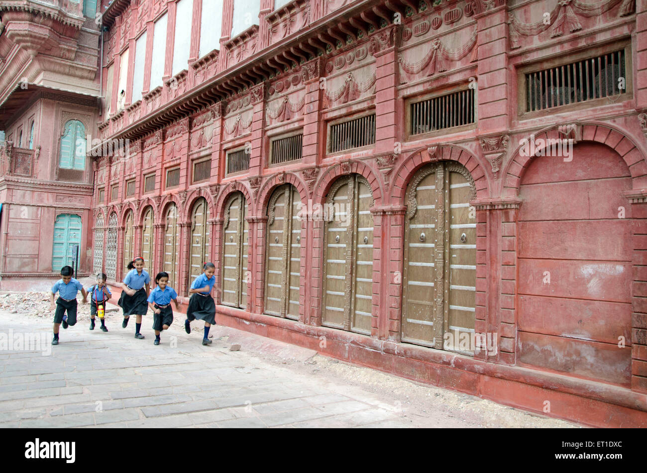 school girls and boys running Rampuria Haveli in Bikaner at Rajasthan India Asia Stock Photo