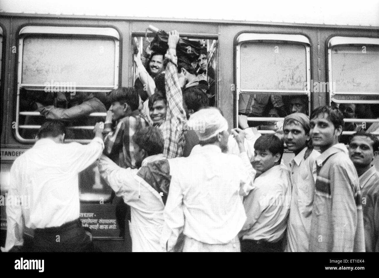 Crowded bus ; CST ; Bombay ; Mumbai ; Maharashtra ; India Stock Photo