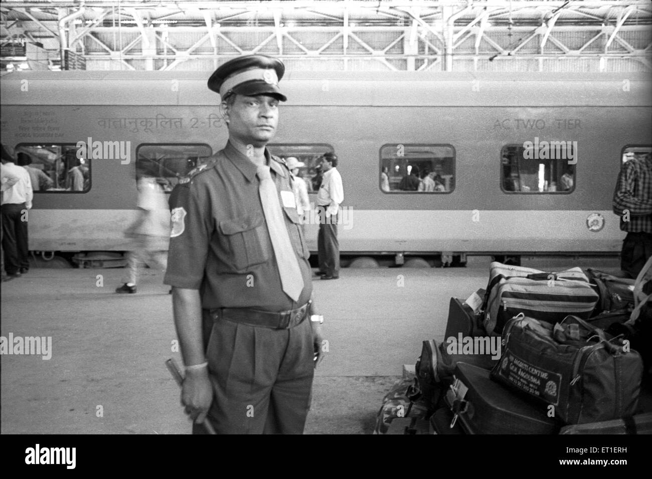 Police security at central railway station ; Bombay Mumbai ; Maharashtra ; India NO MR Stock Photo