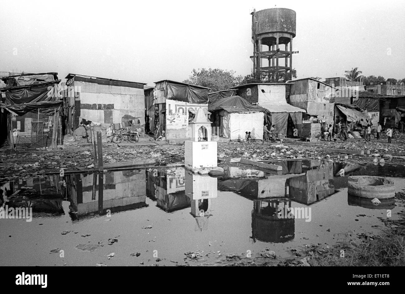 Slum near Mahim railway station ; Bombay Mumbai ; Maharashtra ; India Stock Photo