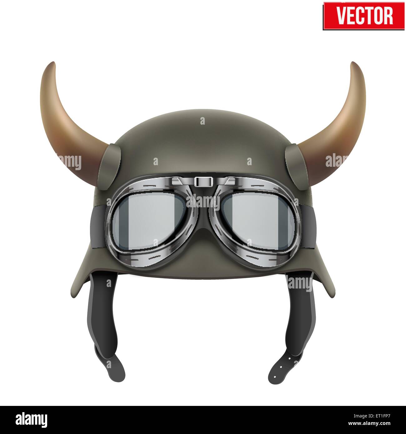 German Army helmet with horns and protective goggles. Stock Vector