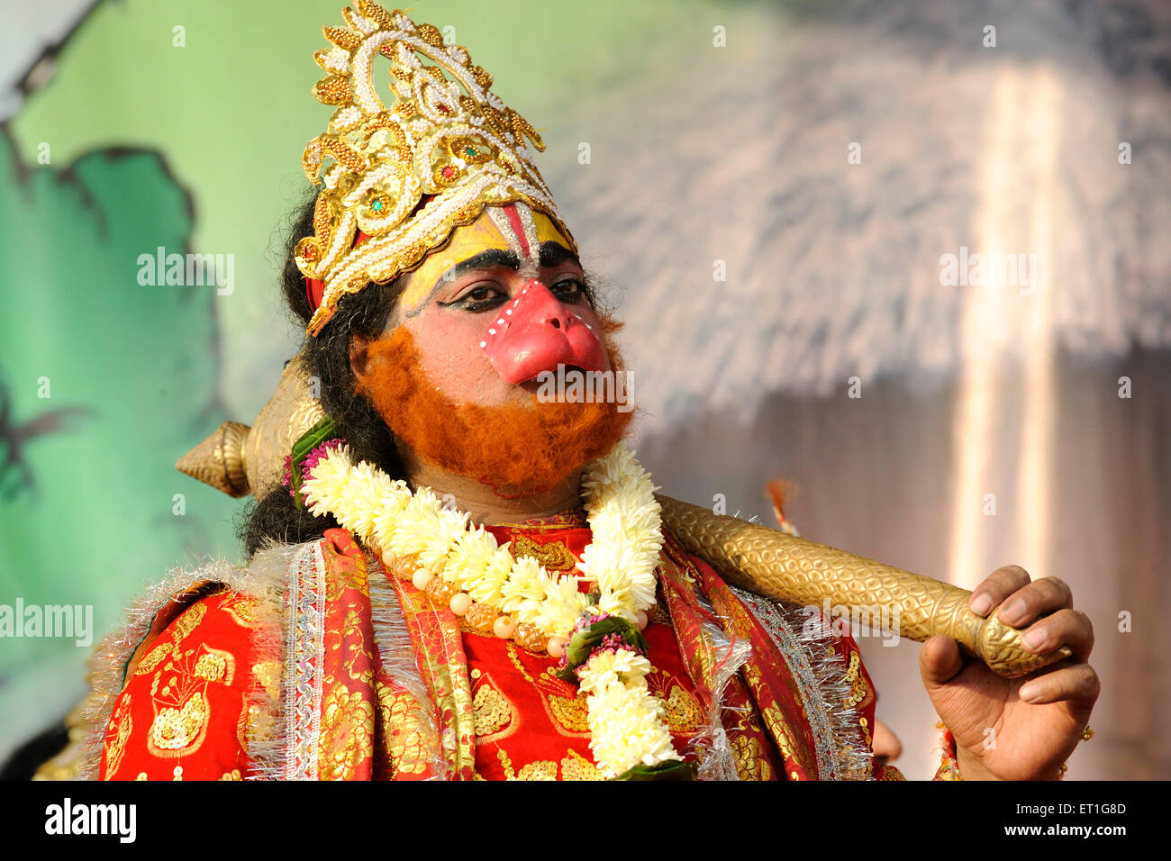 Artist performing role of hanuman in ramleela on dussera dusera festival ; India Stock Photo