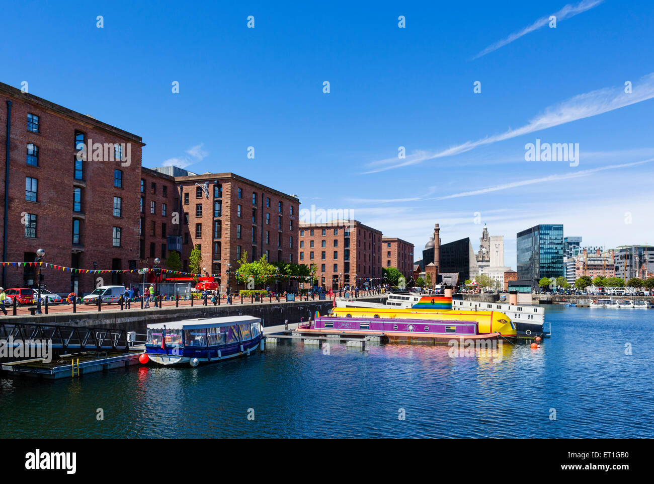 View over Saltwater Dock and Saltwater Quay towards Albert Dock, Liverpool, Merseyside, England, UK Stock Photo