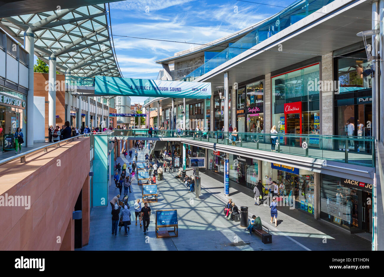 Stores in the Liverpool One shopping centre, Liverpool, Merseyside, England, UK Stock Photo