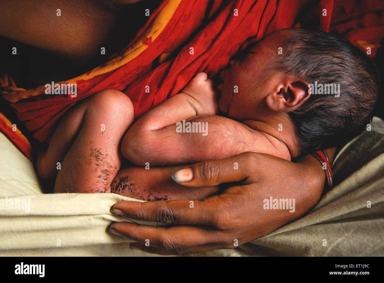 mother feeding baby, Ho tribe, tribal people, Chakradharpur, West Singhbhum, Jharkhand, India, Asia Stock Photo
