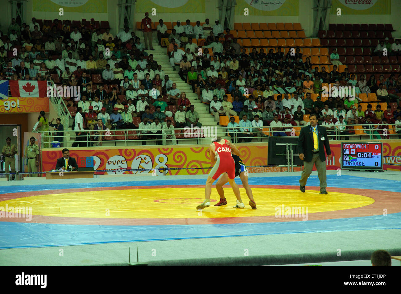 Wrestling match between Canada and South Africa, Pune, Maharashtra, India Stock Photo