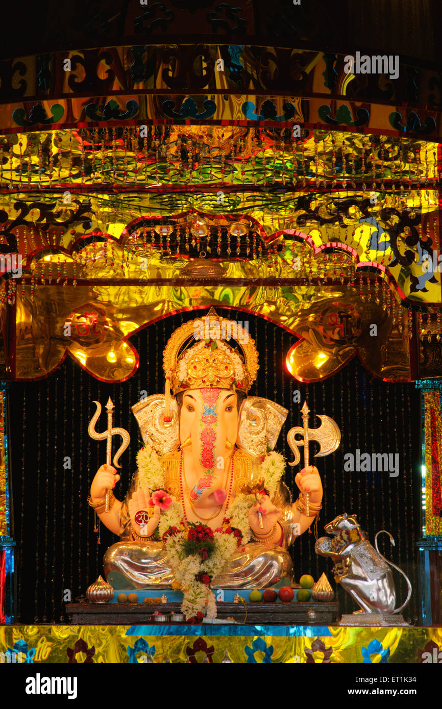 Idol of lord ganesh with fancy decoration ; Pune ; Maharashtra ; India 22 9 2010 Stock Photo