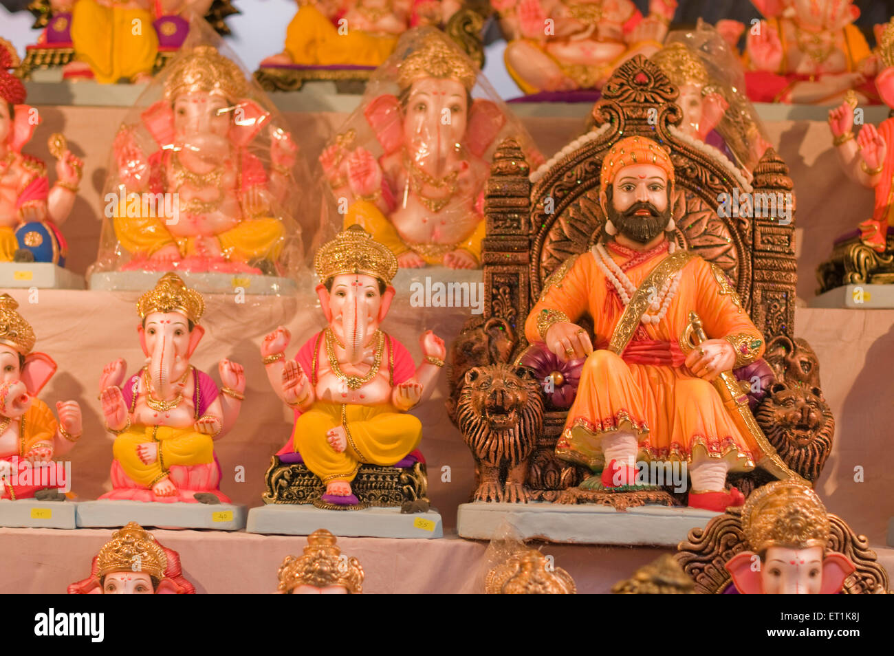 Several idols of Lord Ganesh with Maratha ruler Shivaji Pune Maharashtra India Asia Aug 2011 Stock Photo