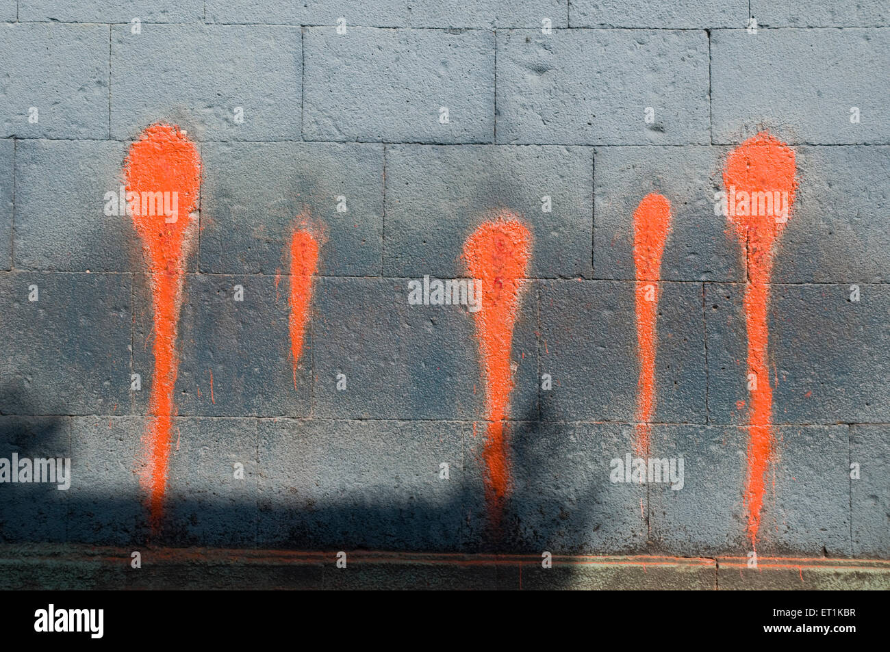 Orange Colour in Dripping Shape on Walls Siddhatek Maharashtra India Asia Stock Photo