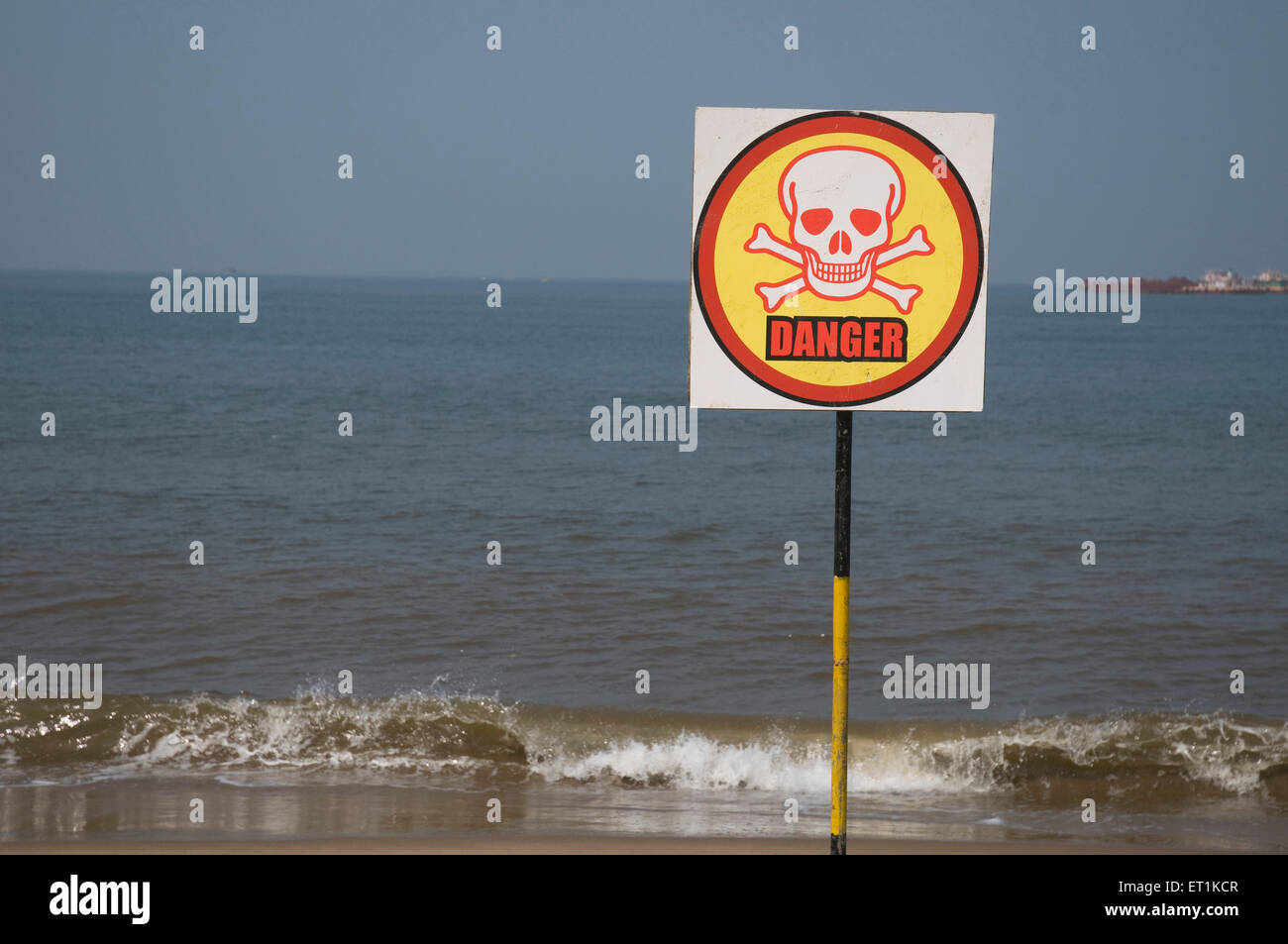 Danger Sign Board Miramar Beach Goa Maharashtra India Asia March 2011 Stock Photo