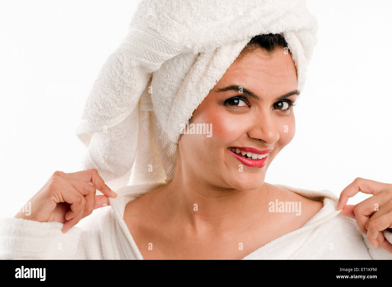 South Indian girl wearing white turkish bathrobe Pune Maharashtra India