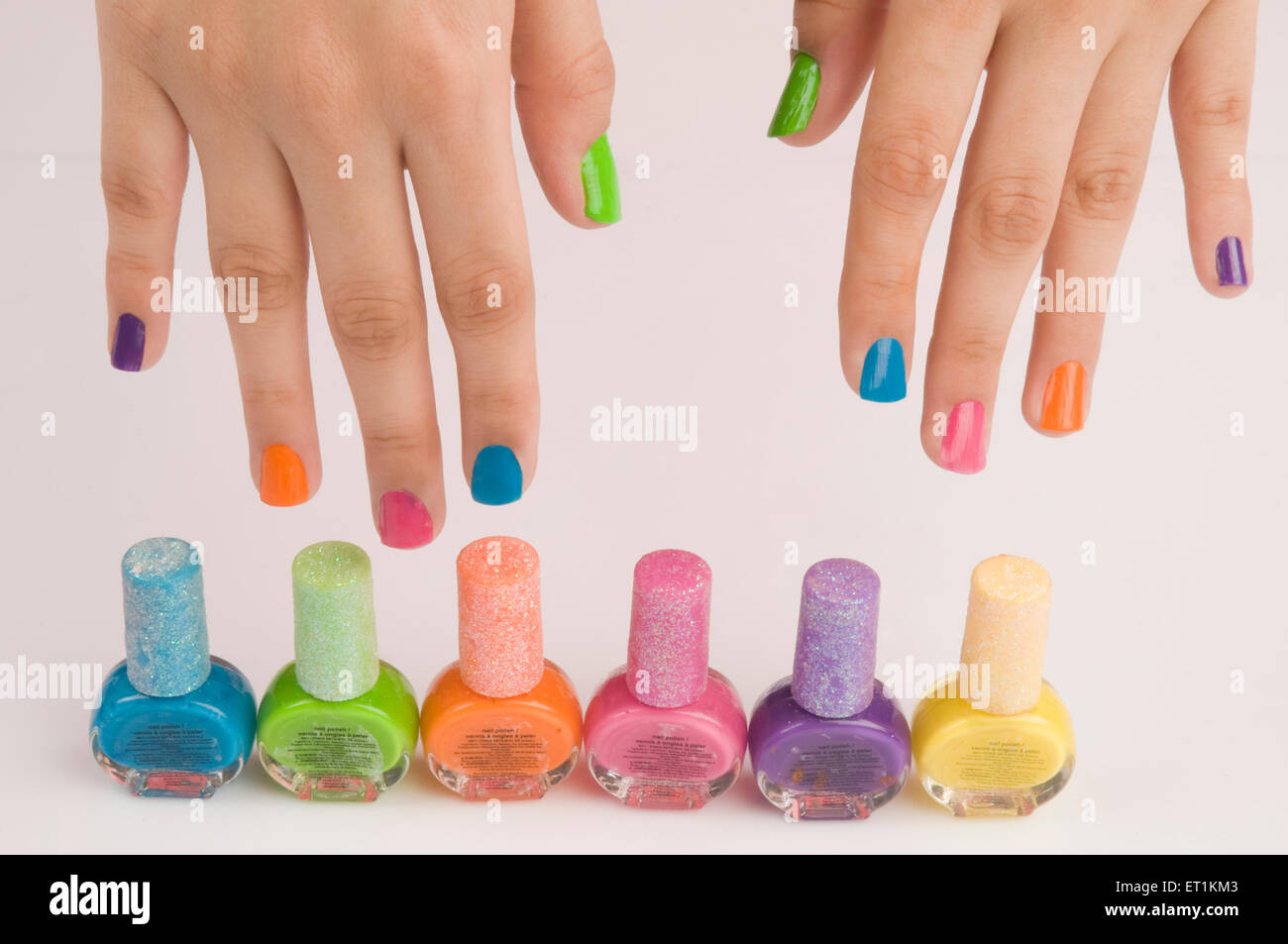 Different colours of nail polish bottles Pune Maharashtra India Asia