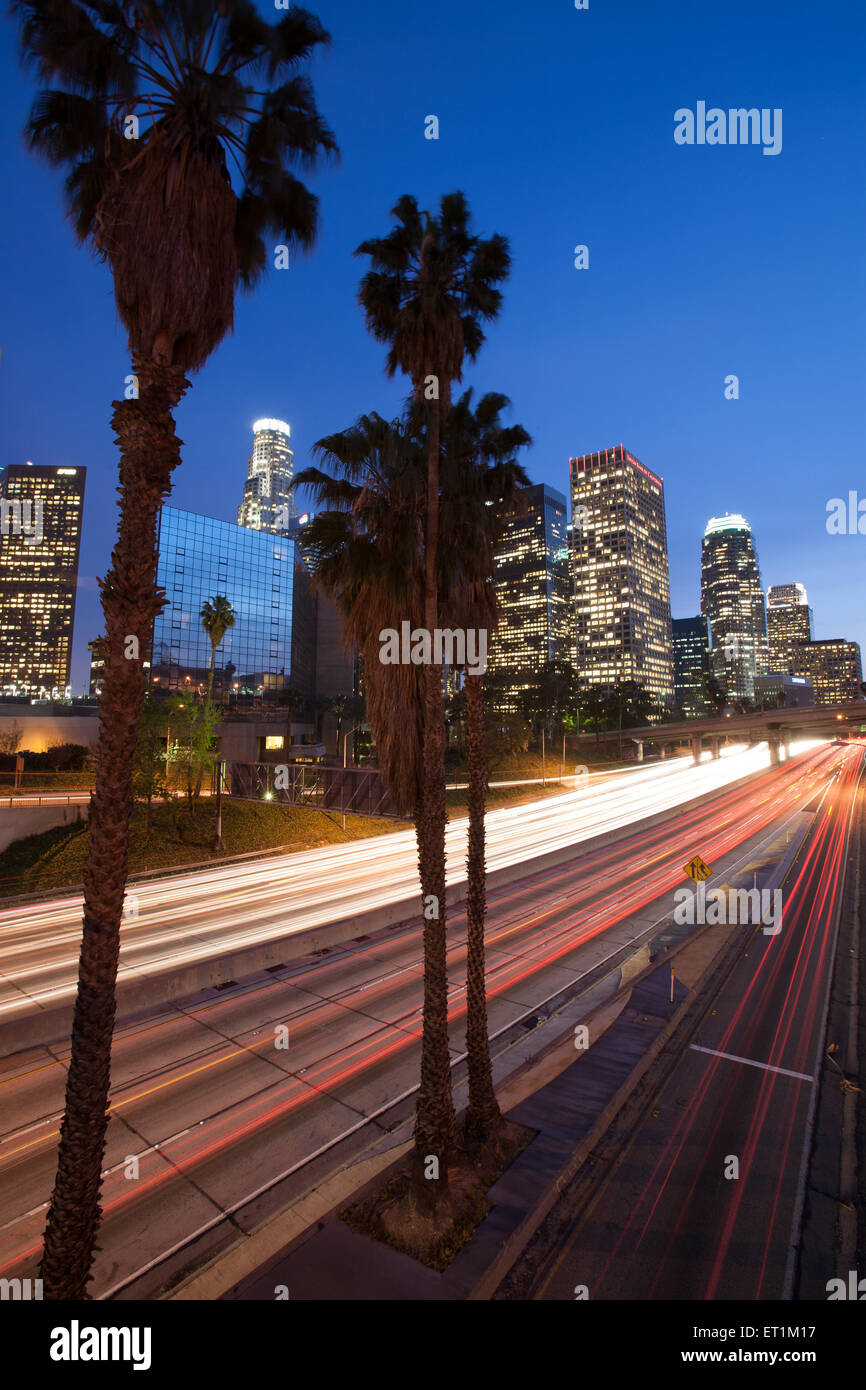 Downtown Los Angeles at night Stock Photo Alamy