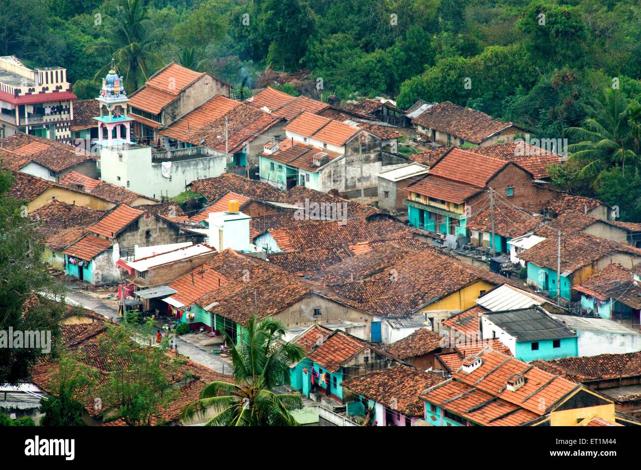 village houses roof tops ; Shravanabelagola ; Shravanbela Gola ; Channarayapatna ; Hassan ; Karnataka ; India ; Asia Stock Photo