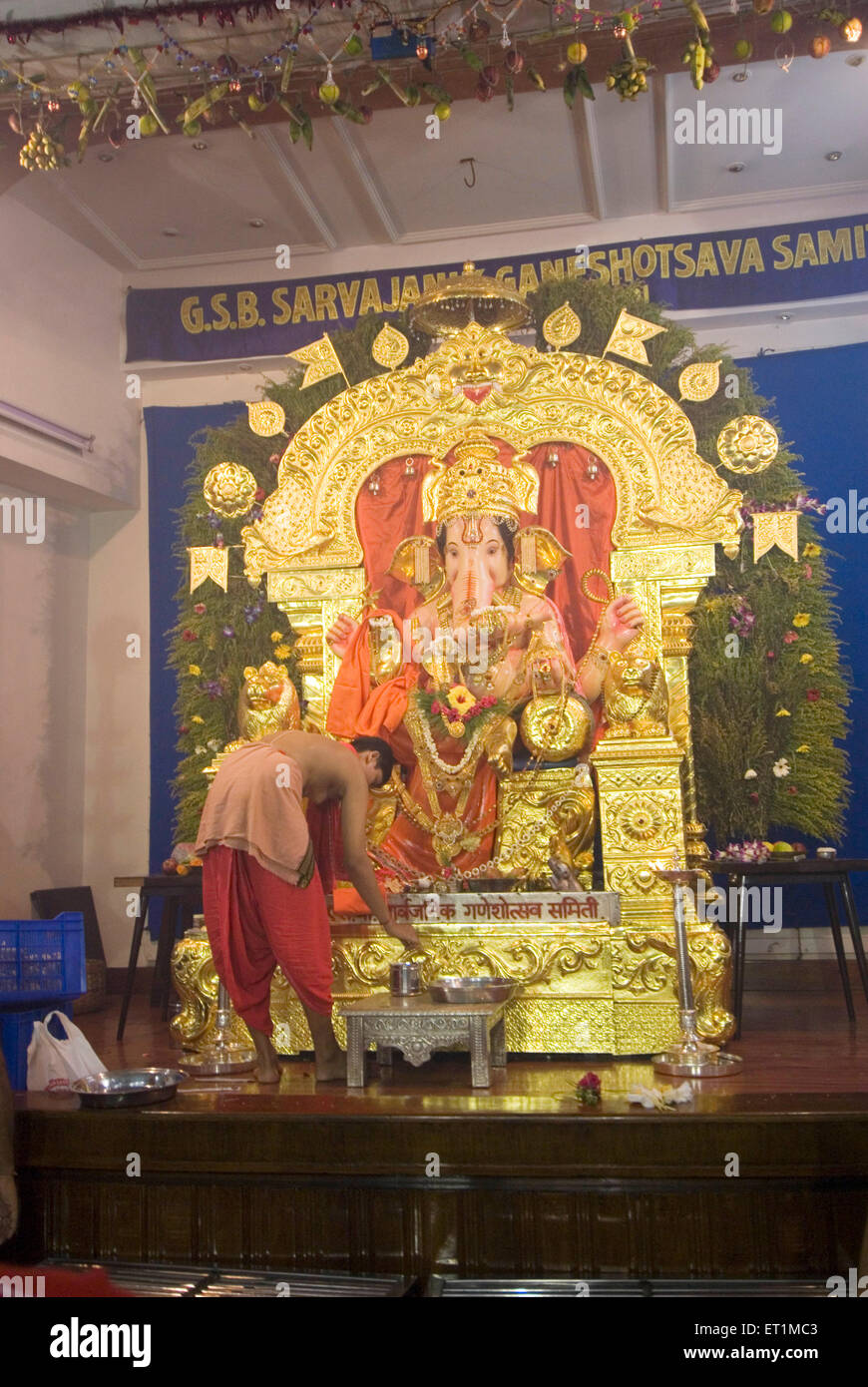 Idol of lord ganesh elephant headed god ; Ganesh Ganpati festival ; Bombay now Mumbai ; Maharashtra ; India Stock Photo