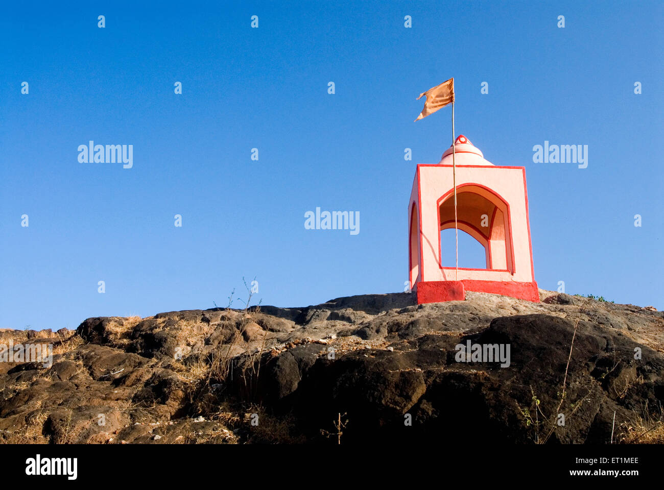 Hindu small temple on hill top ; Anjarle ; Dapoli ; Ratnagiri ; Maharashtra ; India Stock Photo