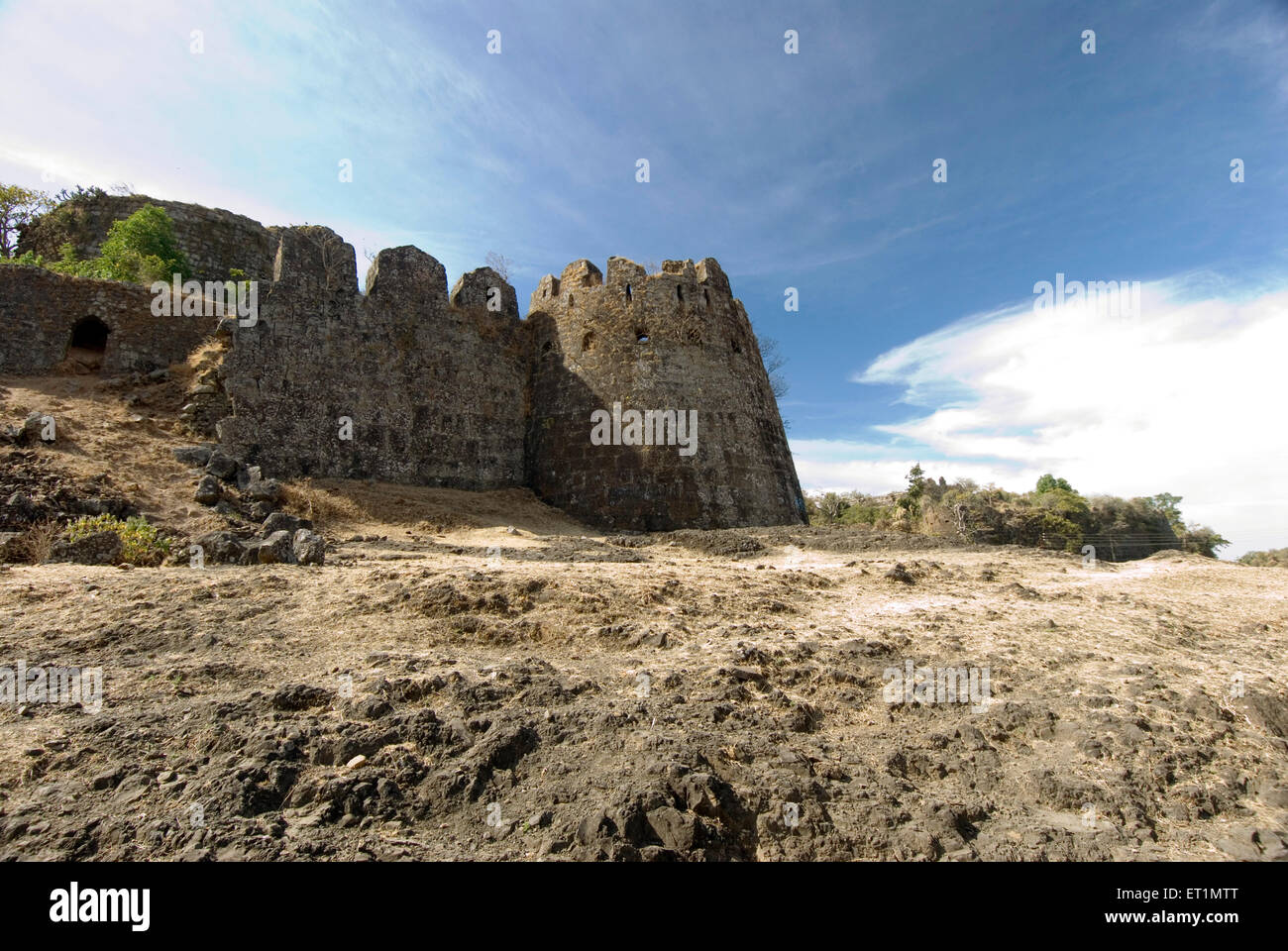Ruins of fort Gavilgad and bastion at Chikhaldara ; district Amravati ; Maharashtra ; India Stock Photo