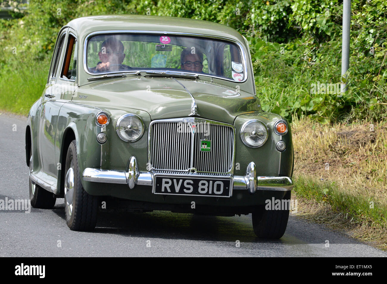 1960s Rover 100 classic saloon car on country road, Burnfoot, County Donegal, Ireland Stock Photo