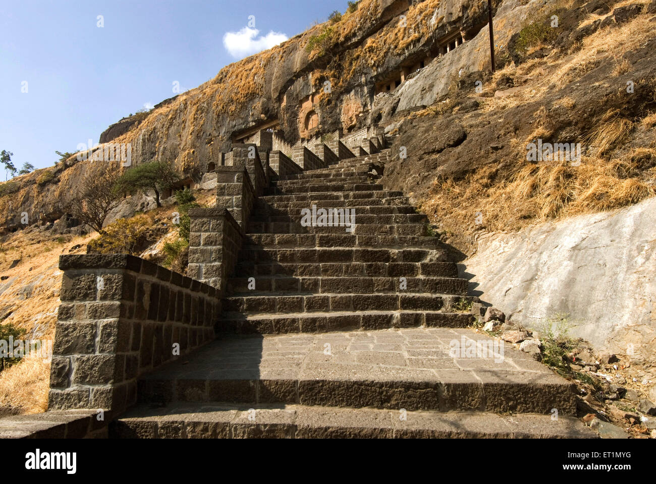 Lenyadri steps, Ganesa Lena steps, Ganesh Pahar Caves steps, Junnar, Pune, Maharashtra, India Stock Photo
