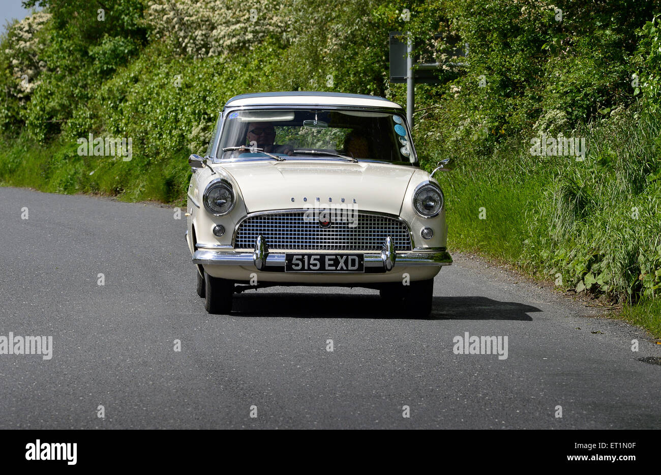 1960s Ford Consul Mark II Saloon classic car on country road, Burnfoot, County Donegal, Ireland Stock Photo