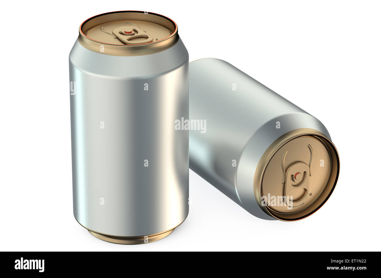 two metallic beer cans isolated on white background Stock Photo
