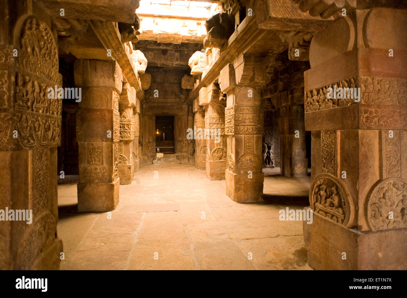 Inside mandapa of virupaksha temple ; Patadkal ; Bagalkot ; Karnataka ; India Stock Photo
