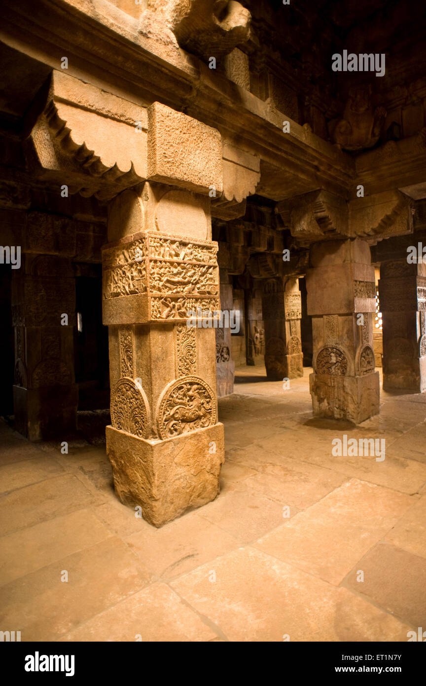 Inside mandapa of virupaksha temple ; Patadkal ; Bagalkot ; Karnataka ; India Stock Photo