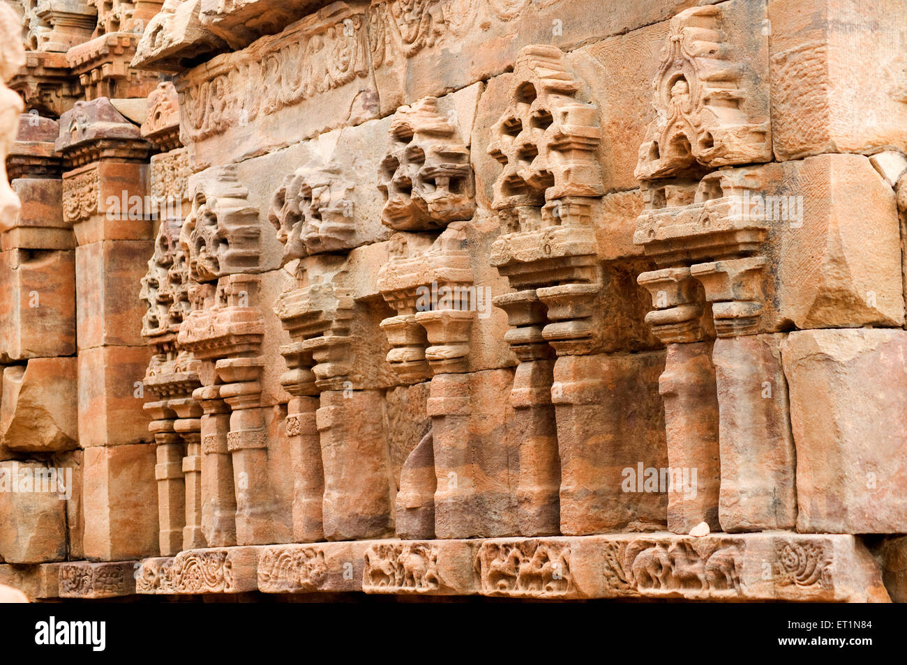 Carved wall of kashivishvanatha temple at Patadkal ; Bagalkot ; Karnataka ; India Stock Photo